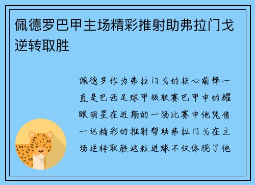 佩德罗巴甲主场精彩推射助弗拉门戈逆转取胜 佩德罗巴甲主场精彩推射助弗拉门戈逆转取胜